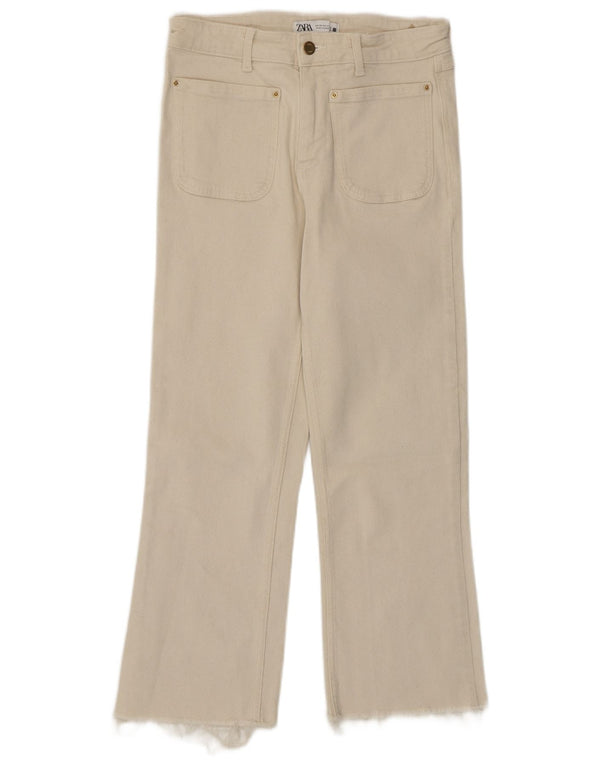 Zara Damen Crop Straight Jeans EU 38 Small W28 L24 Beige Baumwolle