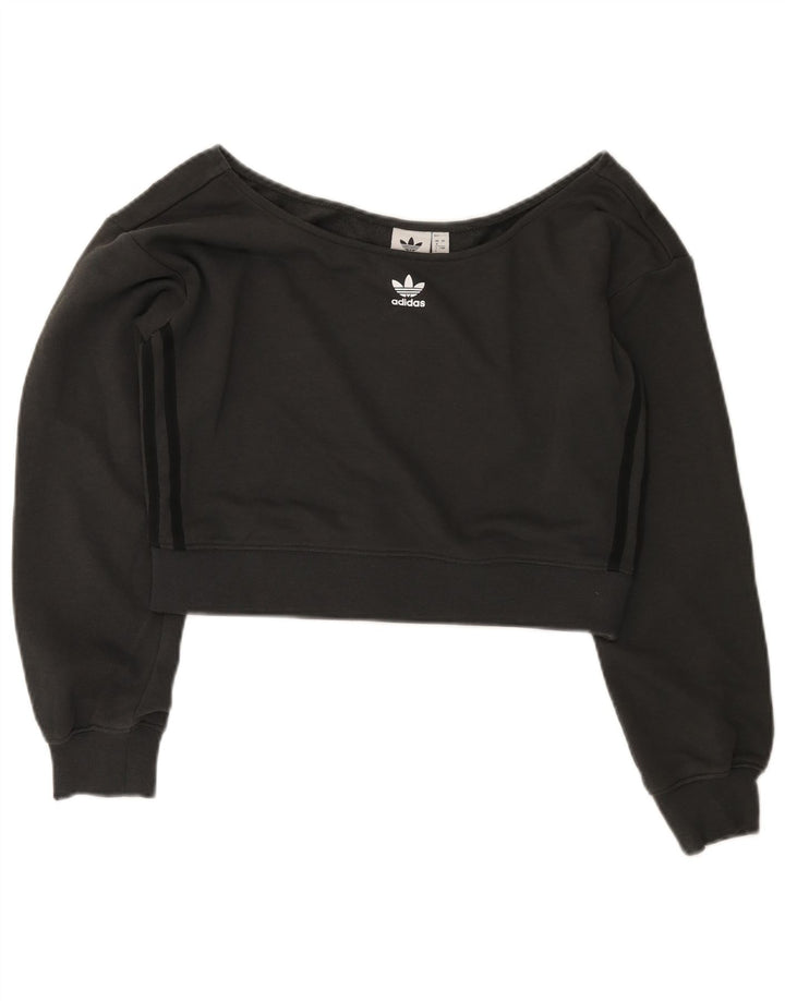 Adidas Damen Übergroßer Crop Sweatshirt Pullover UK 8 Small Schwarz