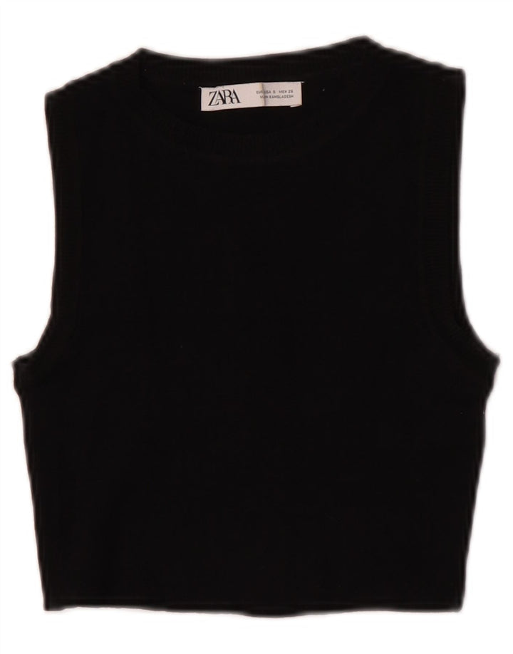 Zara Damen Crop Vest Top UK 8 Small Schwarz