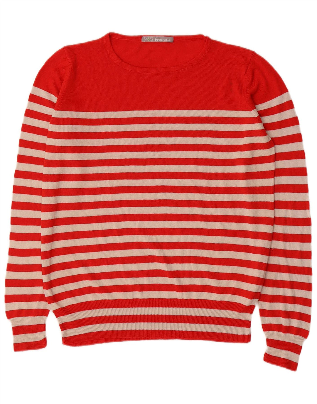 Marks & Spencer Damen-Pullover mit Rundhalsausschnitt, Gr. 14, mittelrot gestreift