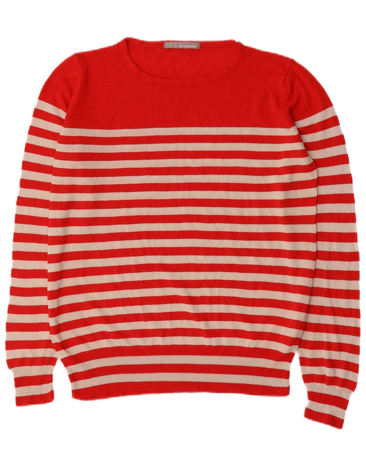 Marks & Spencer Damen-Pullover mit Rundhalsausschnitt, Gr. 14, mittelrot gestreift