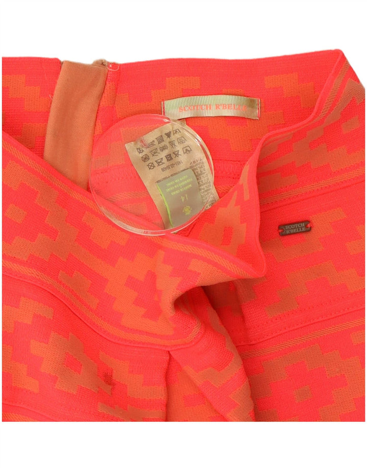 Vintage Damen A-Linie Rock UK 14 Medium W28 Orange Geometrisch Polyester