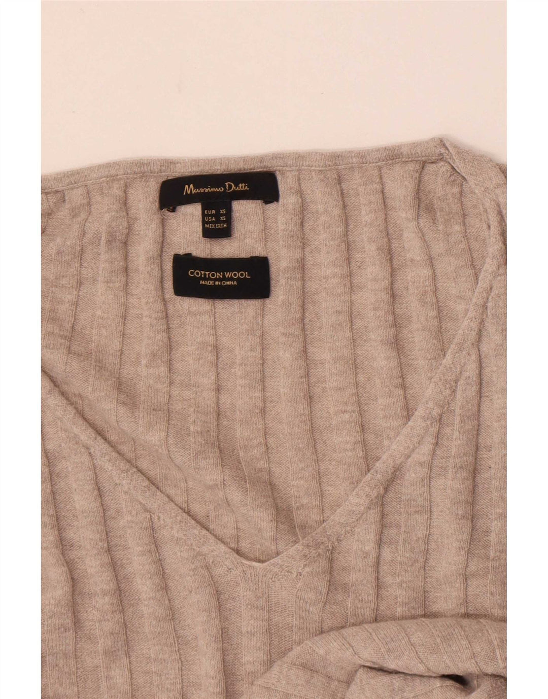 Massimo Dutti Damen-Pullover mit V-Ausschnitt, Gr. 6, XS, Beige