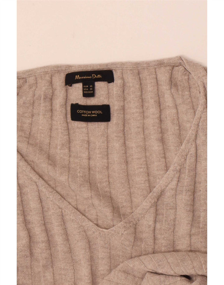 Massimo Dutti Damen-Pullover mit V-Ausschnitt, Gr. 6, XS, Beige