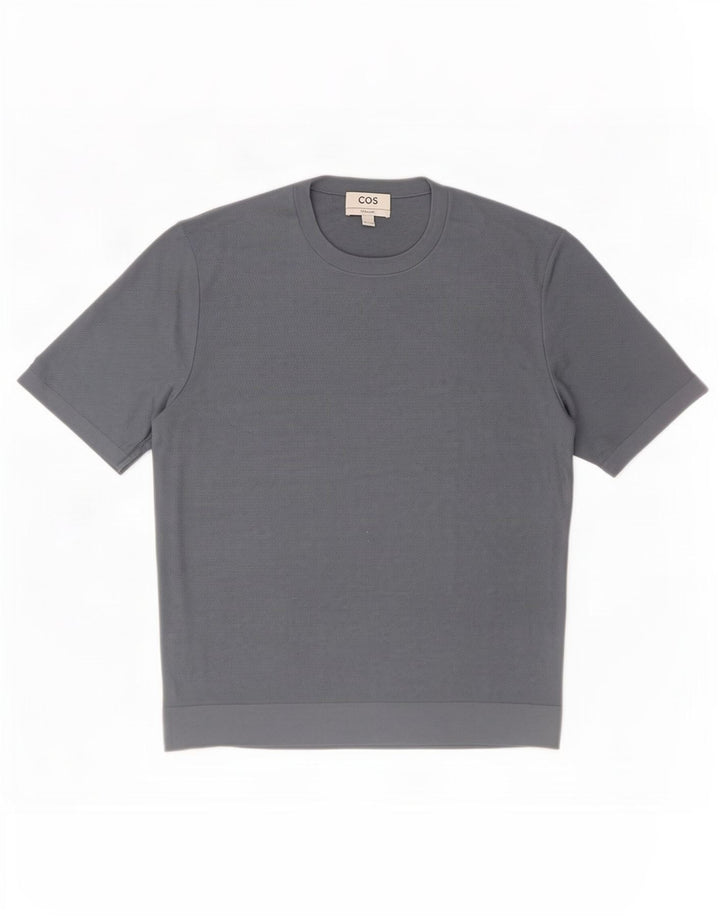 Cos Herren-T-Shirt-Oberteil, normal, mittelblaue Seide