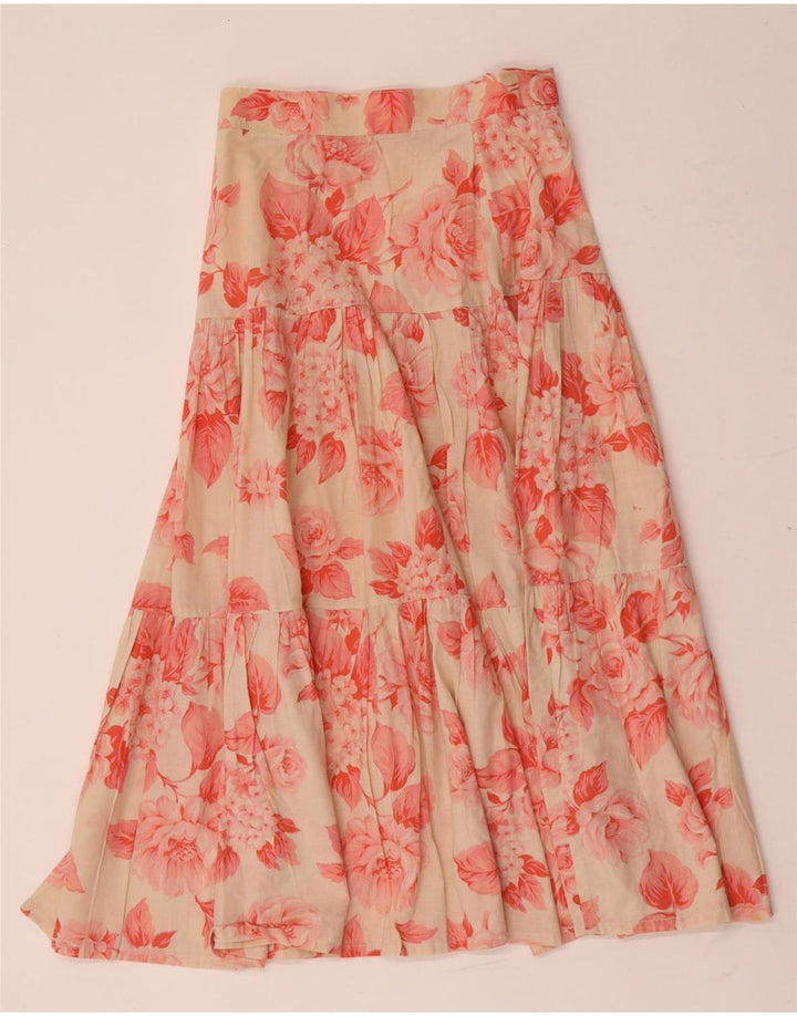 Vintage Damen Maxi ausgestellter Rock W26 Kleines rotes Blumenmuster