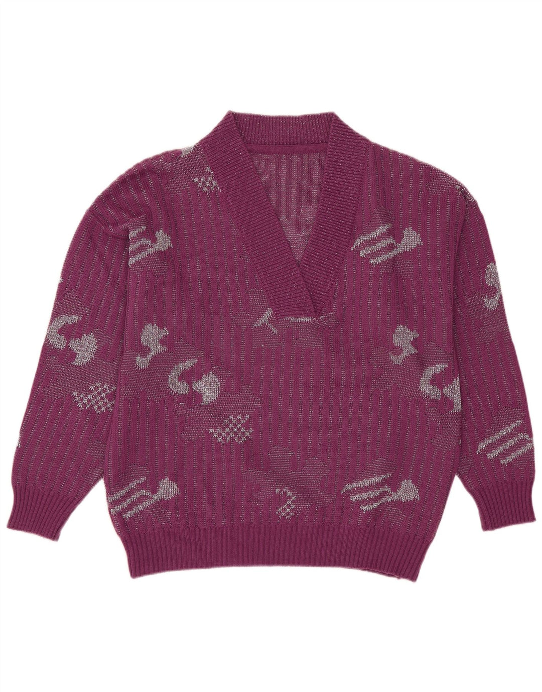 Vintage Damen Pullover mit V-Ausschnitt IT 44 Medium Lila Acryl