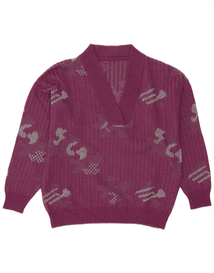 Vintage Damen Pullover mit V-Ausschnitt IT 44 Medium Lila Acryl