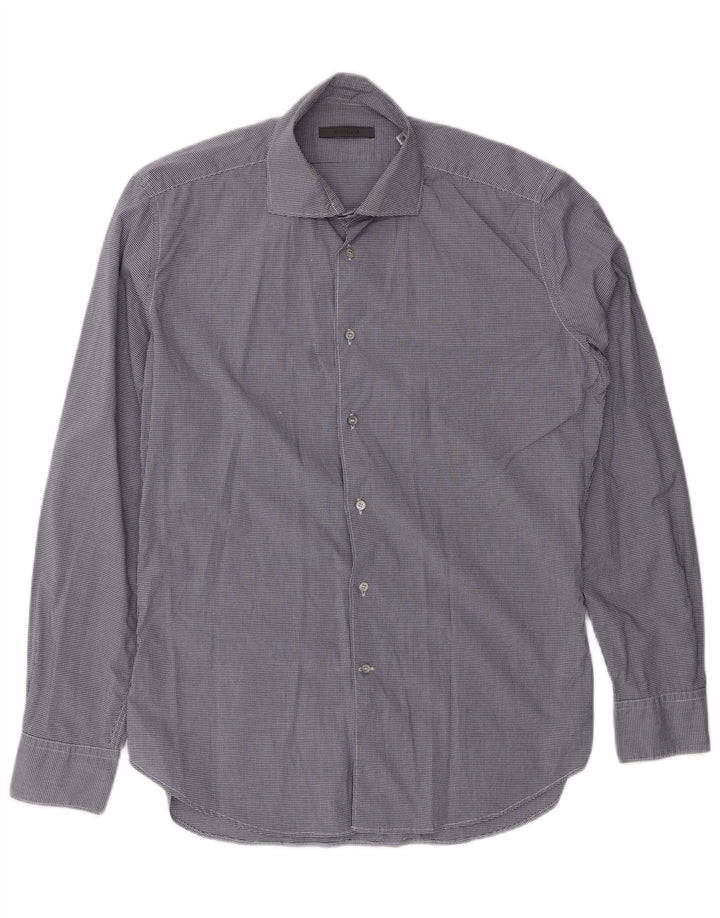 SIVIGLIA Herrenhemd Größe 40 15 3/4 Mittel Marineblau Gingham