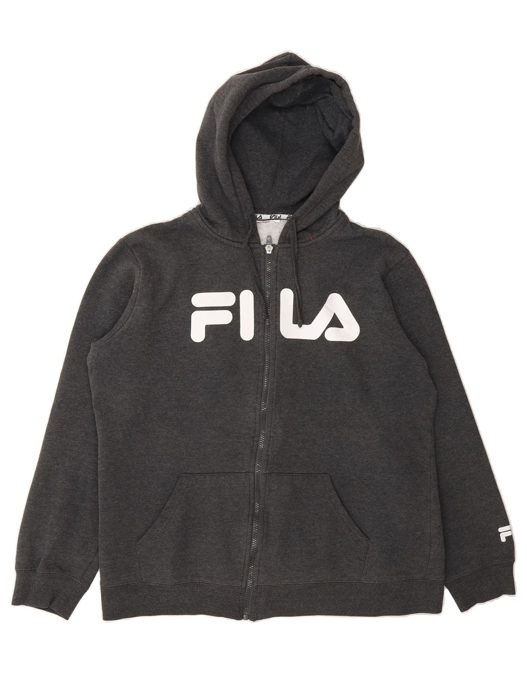 FILA Mens Graphic Zip Hoodie Sweater Large Grey Cotton Vintage Fila and Second-Hand Fila from Messina Hembry 
