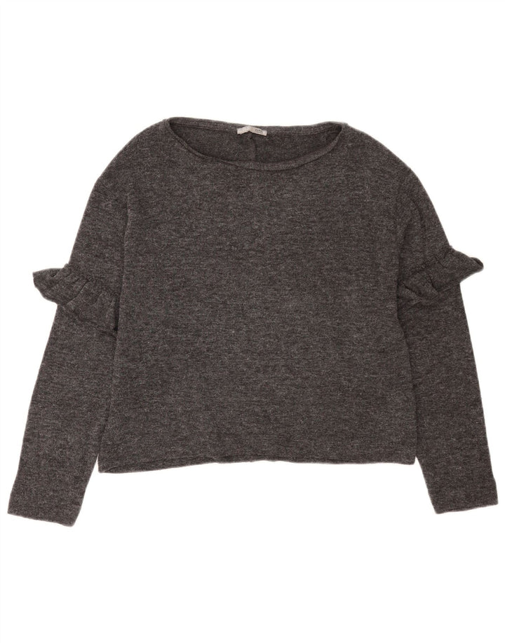 Zara Damen Crop Oversized Top Langarm UK 10 Small Grau Polyester