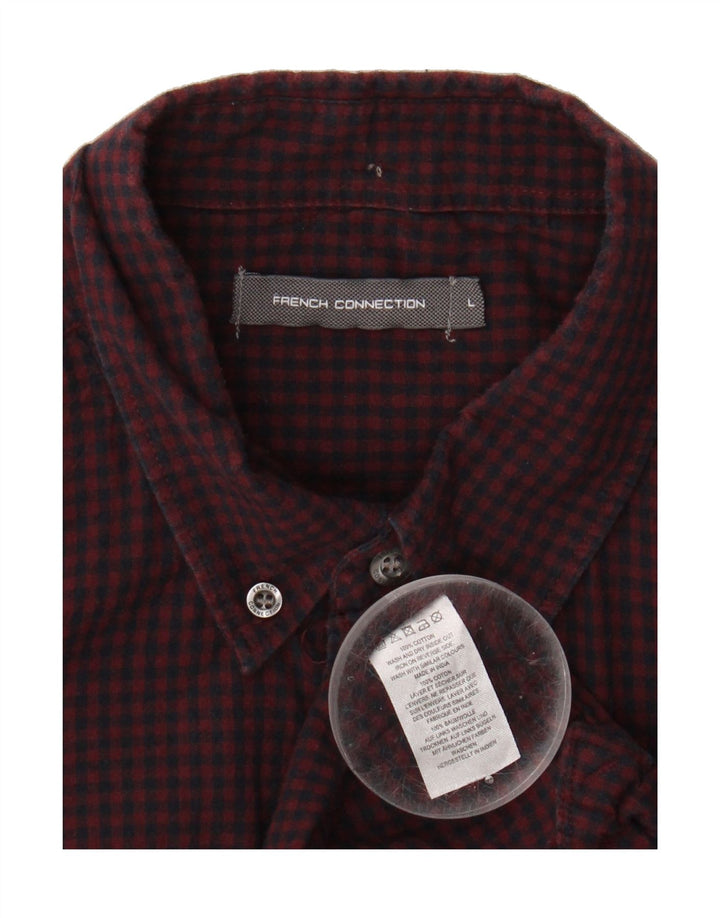 FRENCH CONNECTION Mens Flannel Shirt Large Burgundy Gingham Cotton Vintage French Connection and Second-Hand French Connection from Messina Hembry 