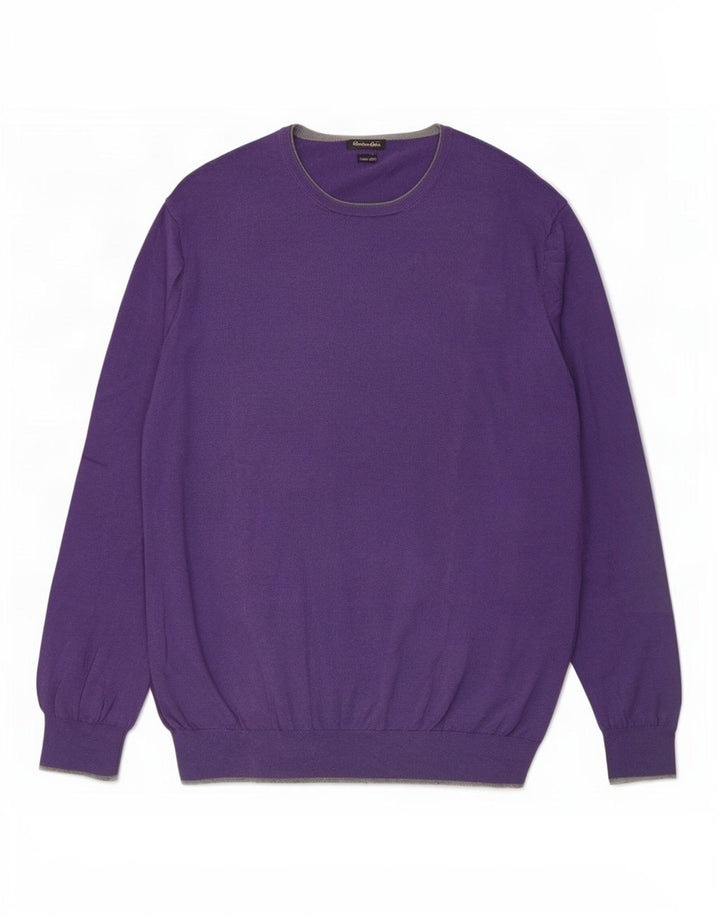 Massimo Dutti Herren-Pullover mit Rundhalsausschnitt, XL, lila Baumwolle