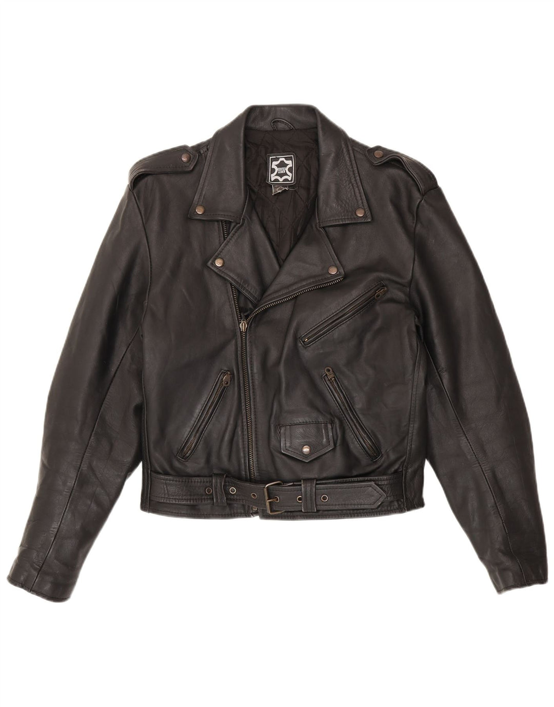 Vintage Herren Militär-Leder-Bikerjacke IT 50 Medium Schwarz