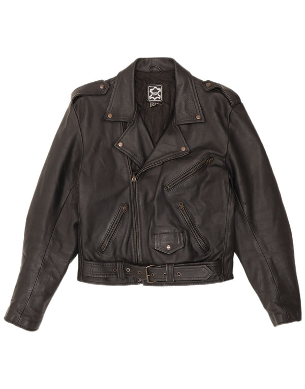 Vintage Herren Militär-Leder-Bikerjacke IT 50 Medium Schwarz