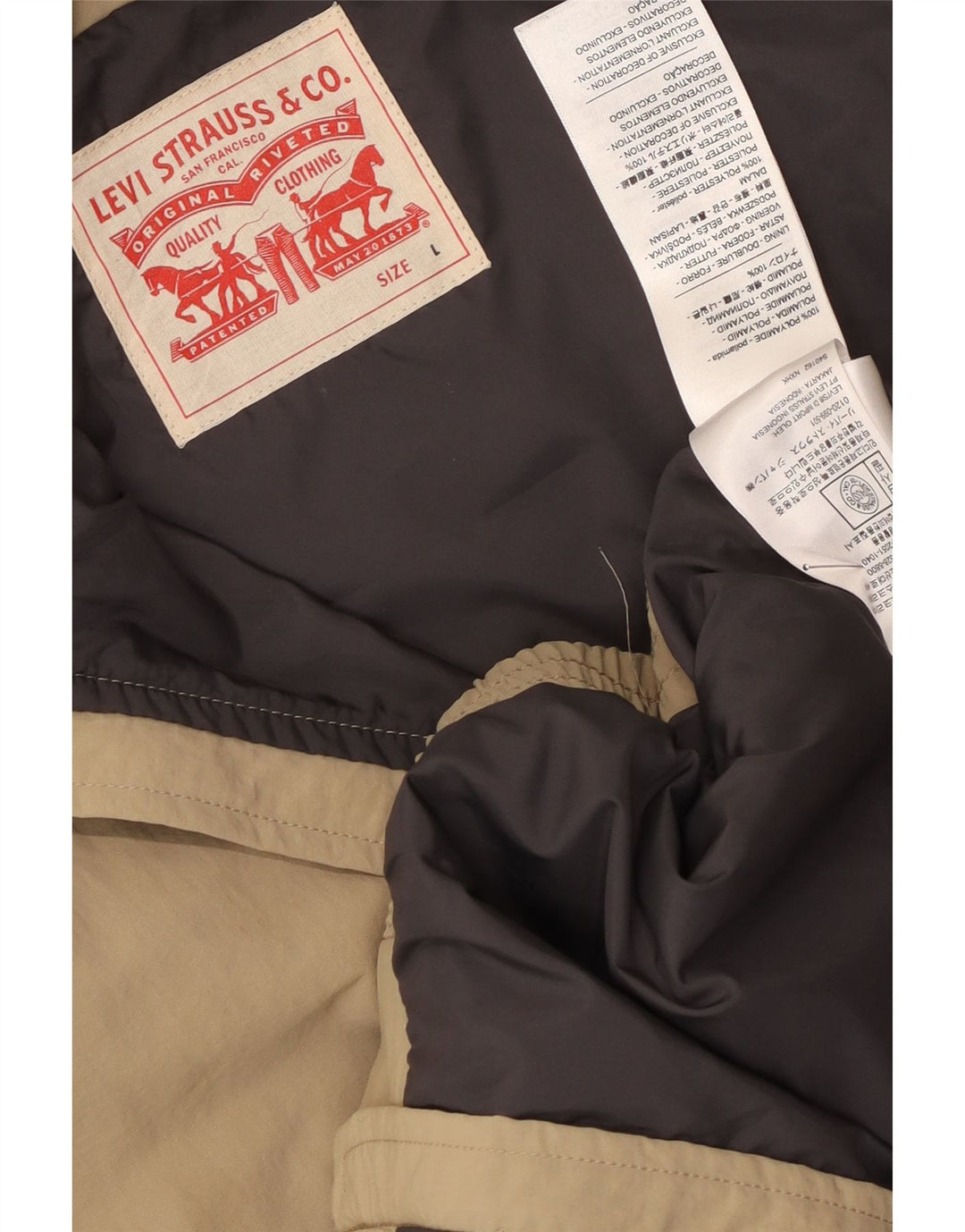Levi's Herren-Bomberjacke mit Grafik, UK 40, Größe L, beige, Colourblock-Polyamid