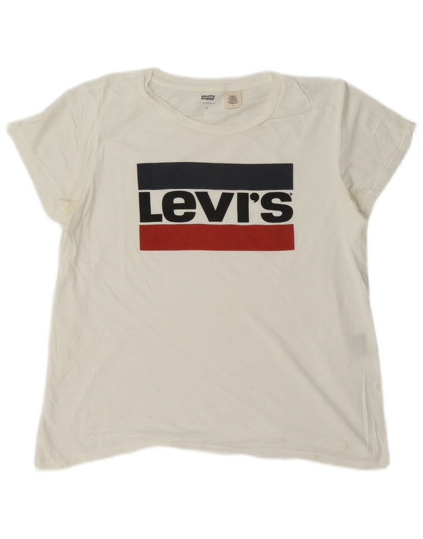 Levi's Damen Grafik-T-Shirt-Oberteil UK 14 Mittelweiß