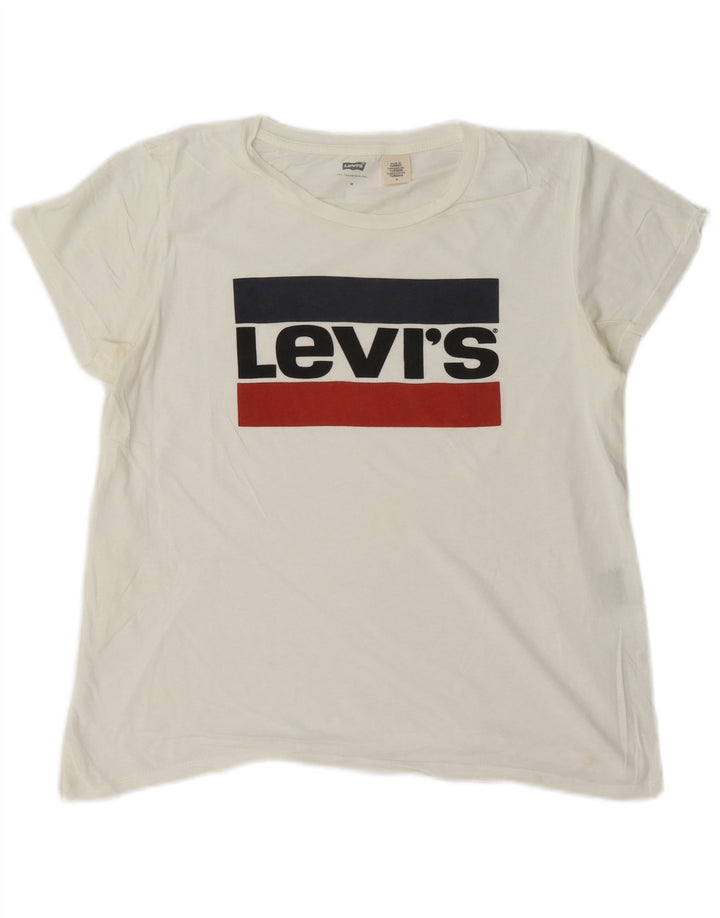 Levi's Damen Grafik-T-Shirt-Oberteil UK 14 Mittelweiß