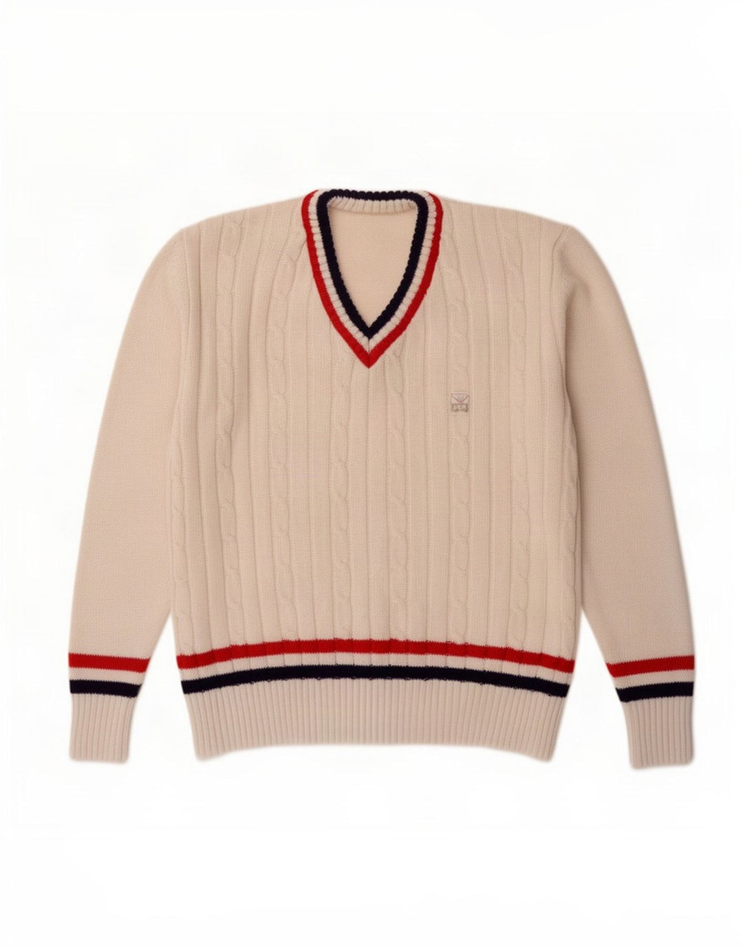 Trigema Herren-Pullover mit V-Ausschnitt, groß, weiß gestreift