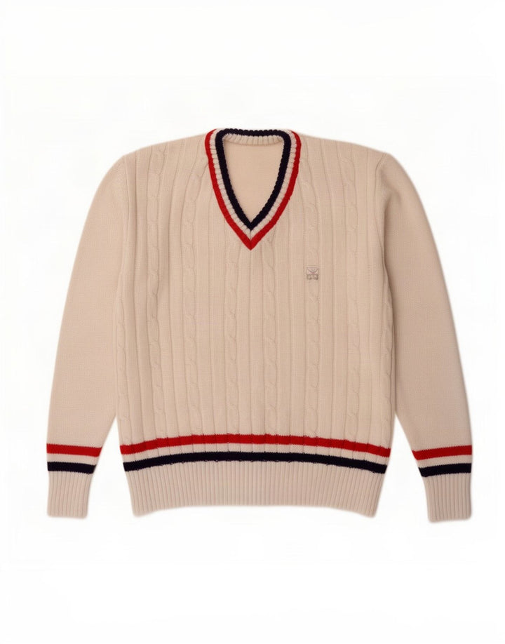 Trigema Herren-Pullover mit V-Ausschnitt, groß, weiß gestreift