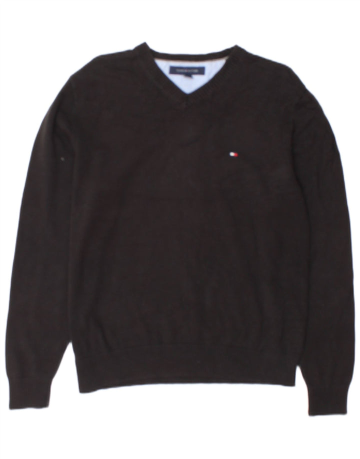 Tommy Hilfiger Herren-Pullover mit V-Ausschnitt, Größe S, graue Baumwolle