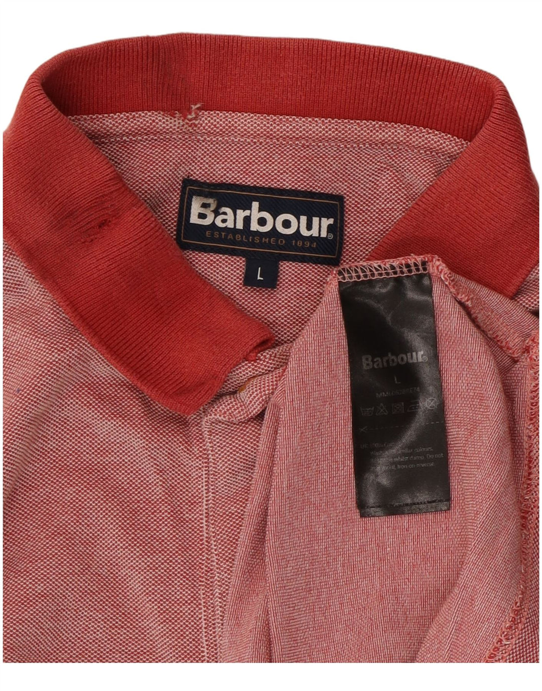 BARBOUR Mens Polo Shirt Large Red Cotton