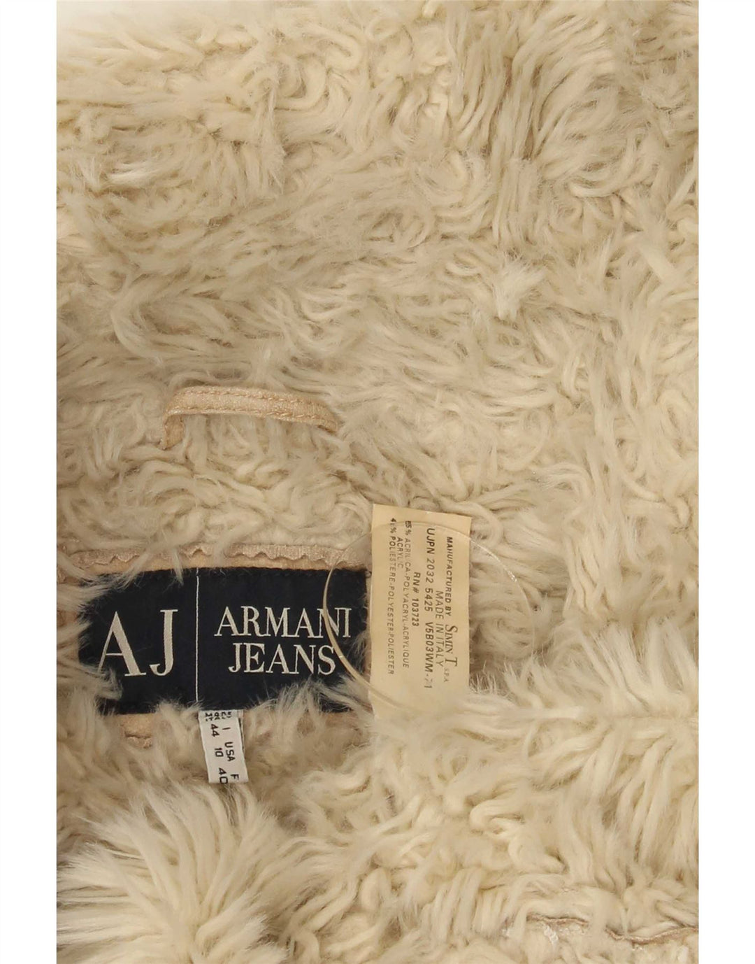 Armani Jeans Damen Crop Sherpa Jacke IT 44 Medium Beige Tie Dye Acryl