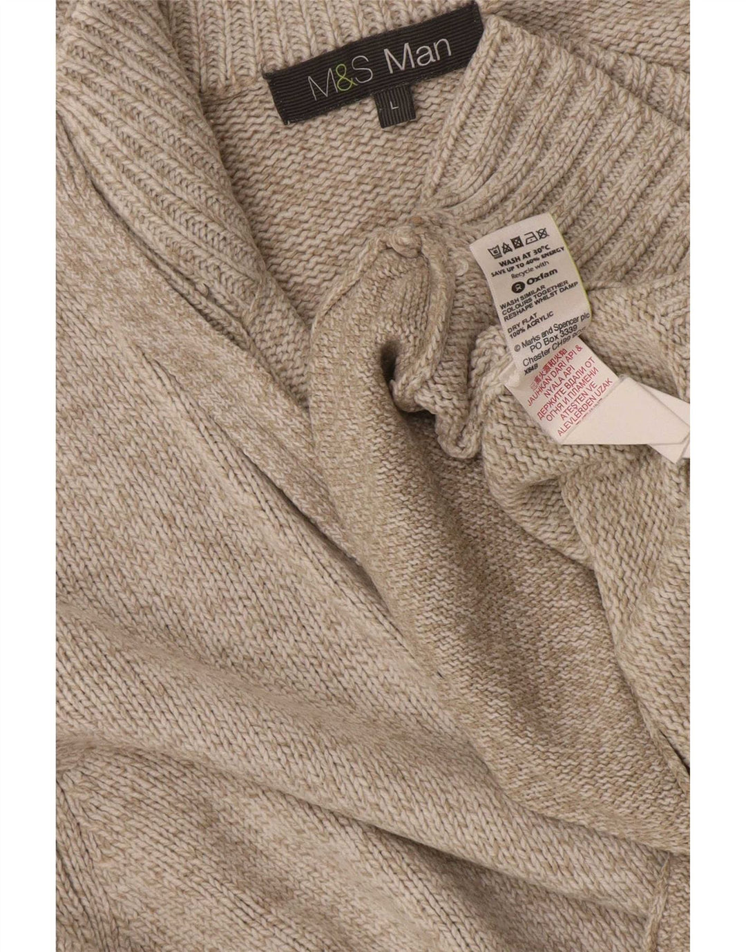 Marks & Spencer Herren-Strickjacke, groß, beige meliert, Acryl