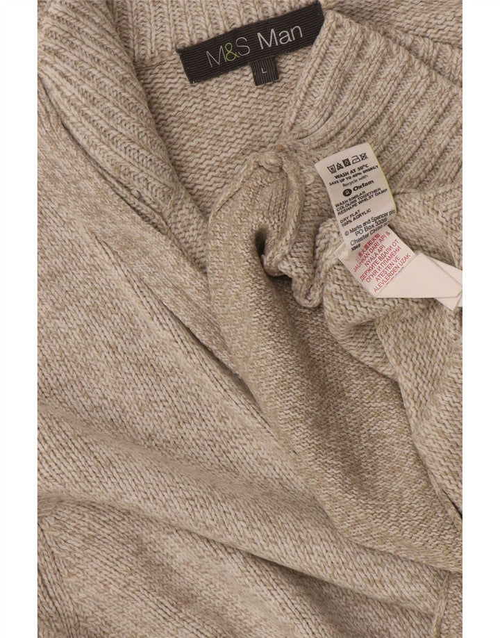 Marks & Spencer Herren-Strickjacke, groß, beige meliert, Acryl