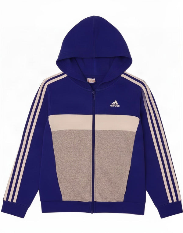Adidas Jungen-Kapuzenpullover mit Reißverschluss, 9–10 Jahre, blaue Farbblock-Baumwolle