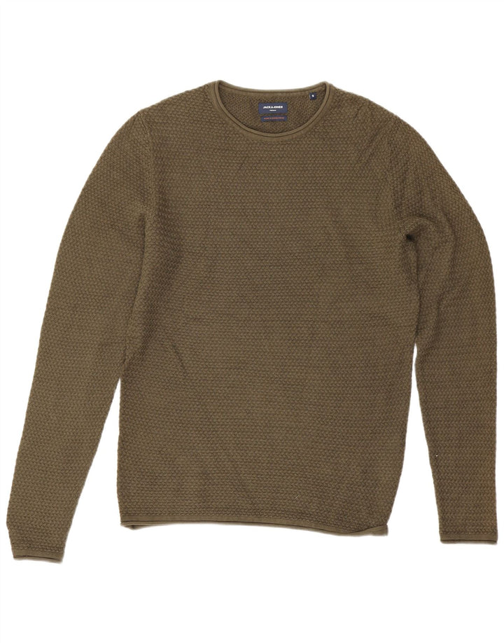 Jack & Jones Herren-Pullover mit Rundhalsausschnitt, Größe S, Khaki, Baumwolle