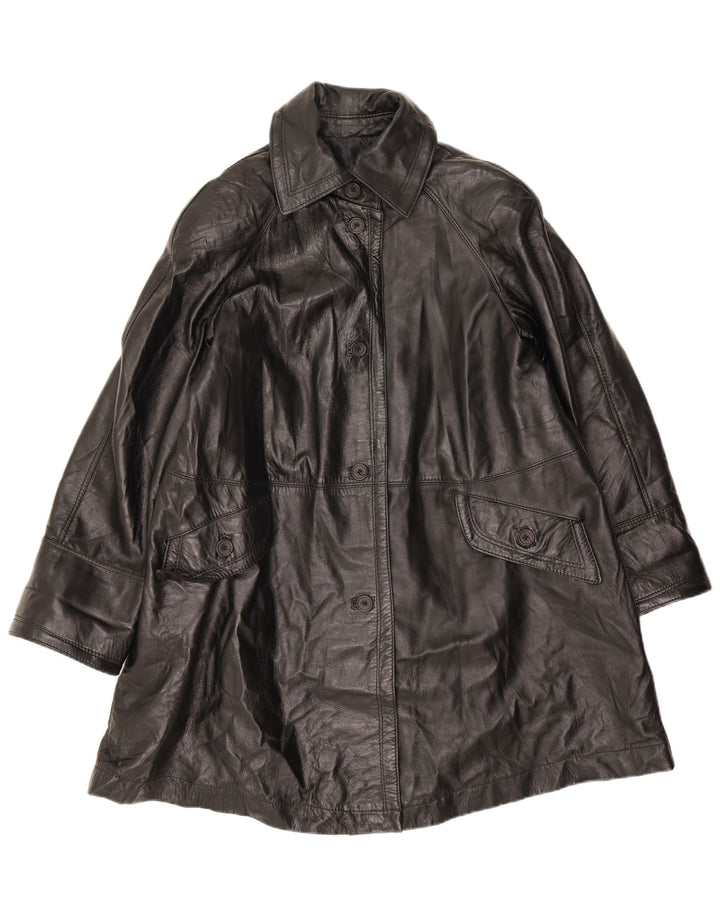 Vintage Damen Übergroßer Ledermantel UK 10 Kleines schwarzes Leder