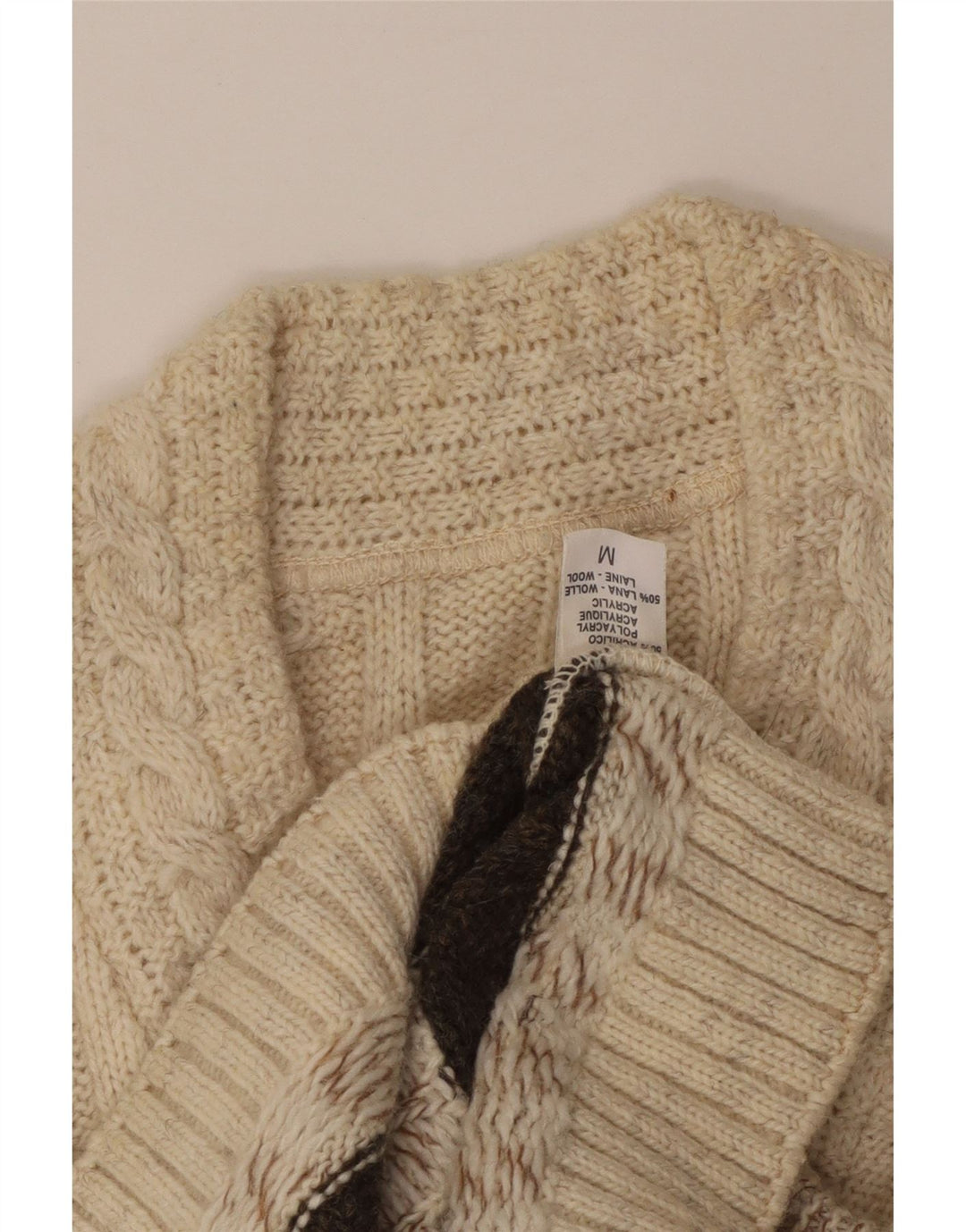 Vintage Herren V-Ausschnitt Pullover Pullover Medium Beige Fair Isle Acryl