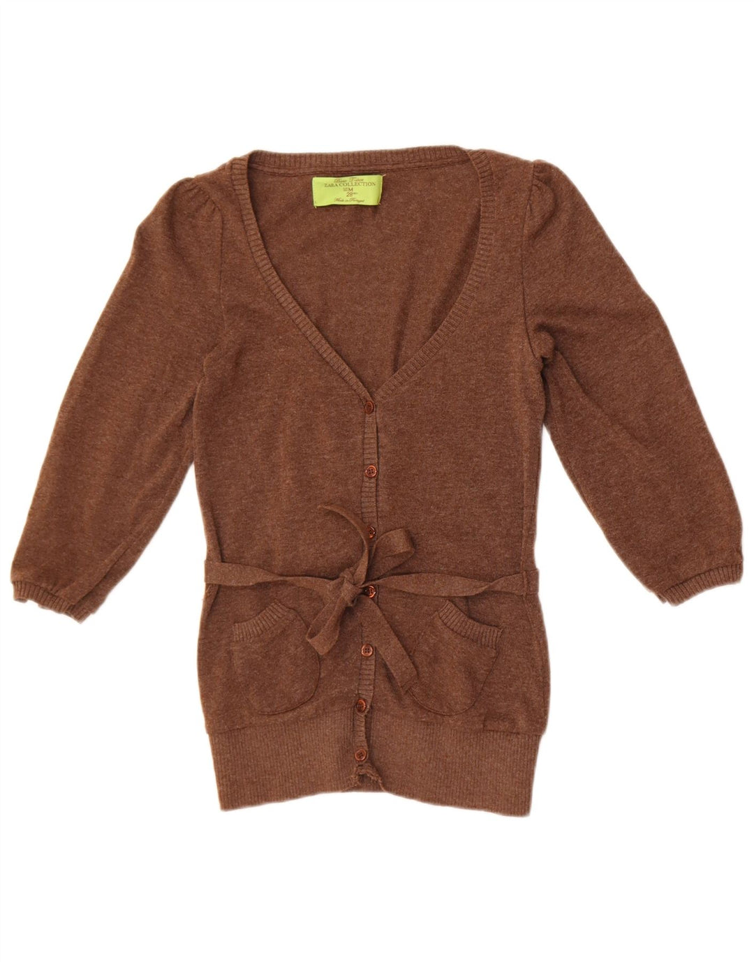 Zara Damen-Cardigan mit 3/4-Ärmeln, UK-Gr. 12, Mittelbraun