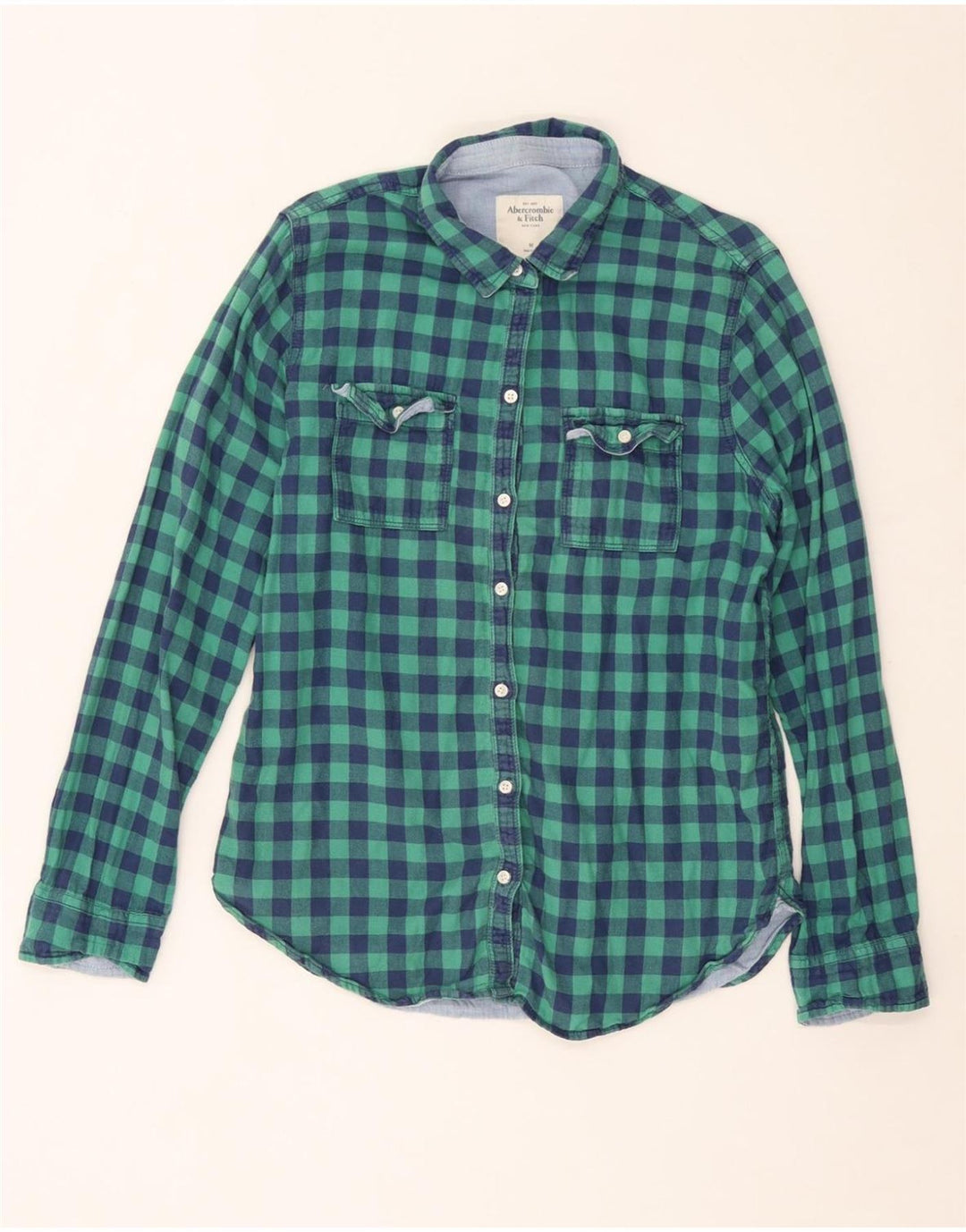 ABERCROMBIE & FITCH Damenhemd UK 14 Mitteltürkis karierte Baumwolle