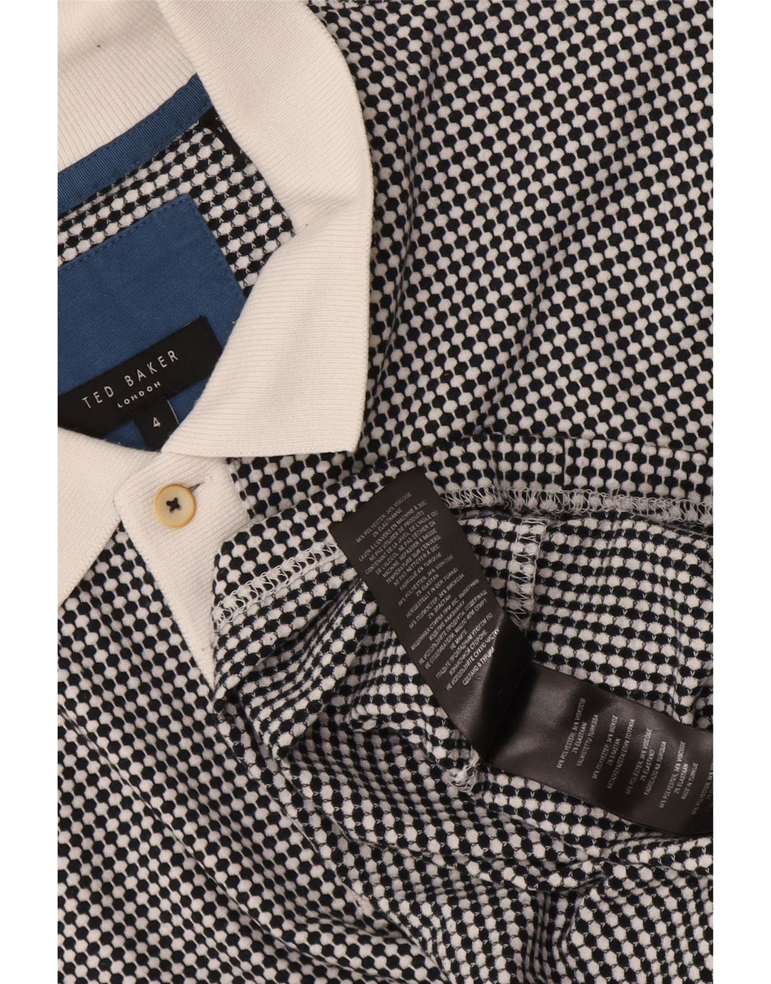 Ted Baker Herren-Rugby-Poloshirt, Größe 4, groß, schwarzes, geometrisches Polyester