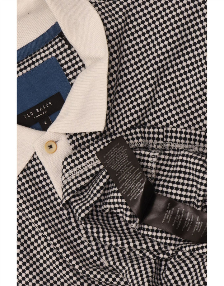 Ted Baker Herren-Rugby-Poloshirt, Größe 4, groß, schwarzes, geometrisches Polyester