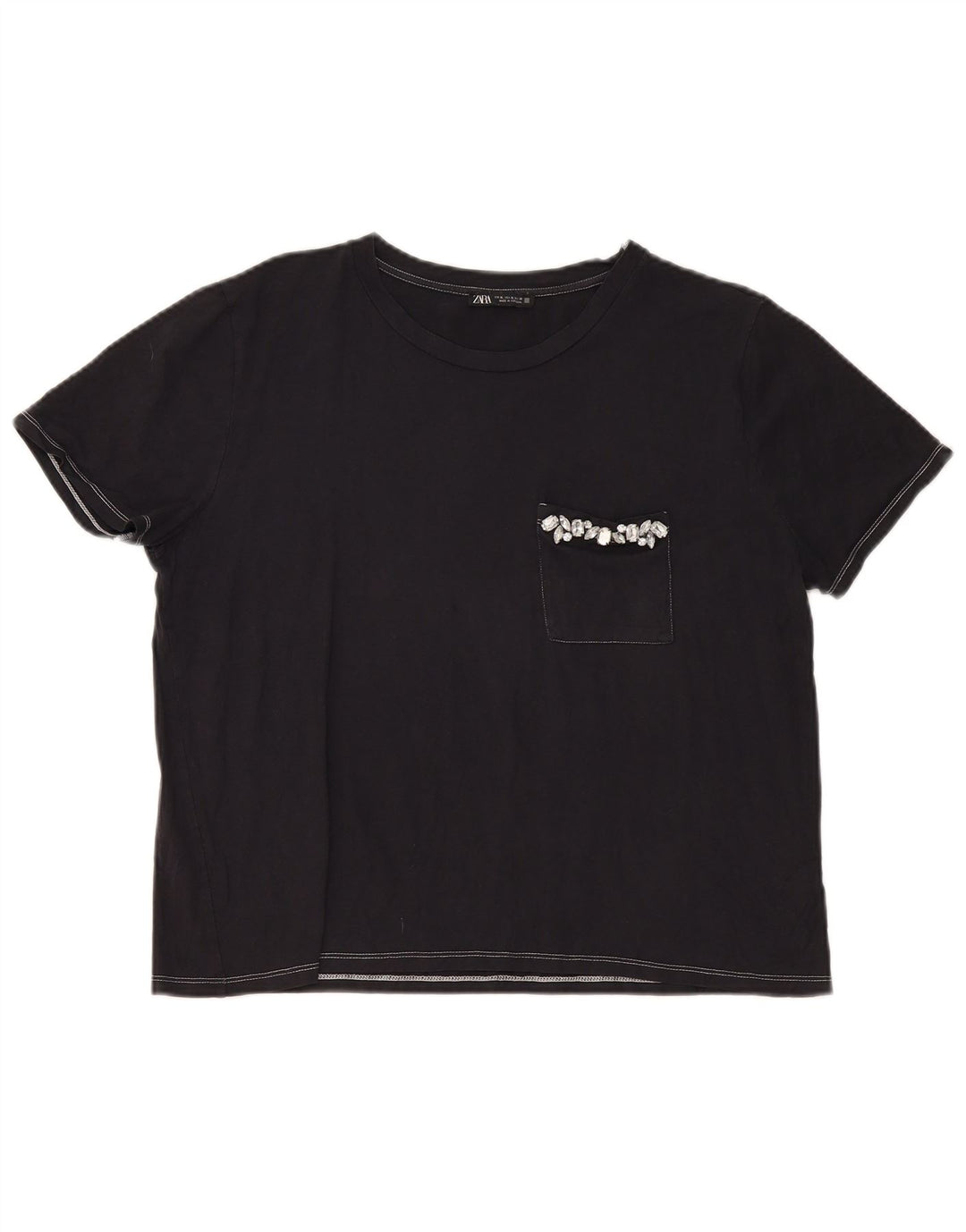 Zara Damen T-Shirt Top UK 18 XL Schwarz