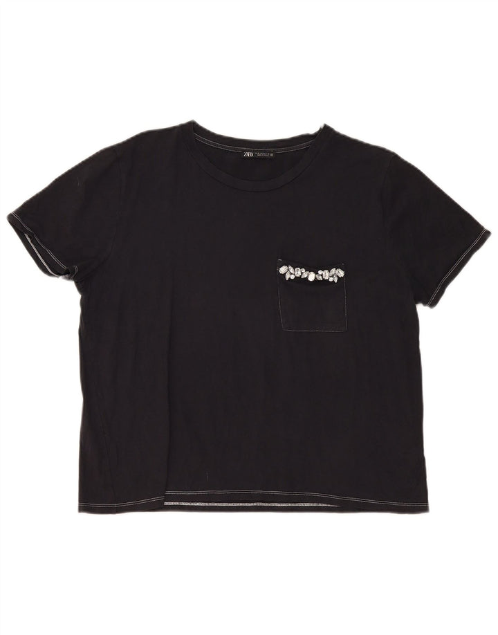 Zara Damen T-Shirt Top UK 18 XL Schwarz