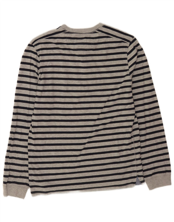 White Stuff Herren-Oberteil, langärmelig, mittelgrau, gestreift, Polyester