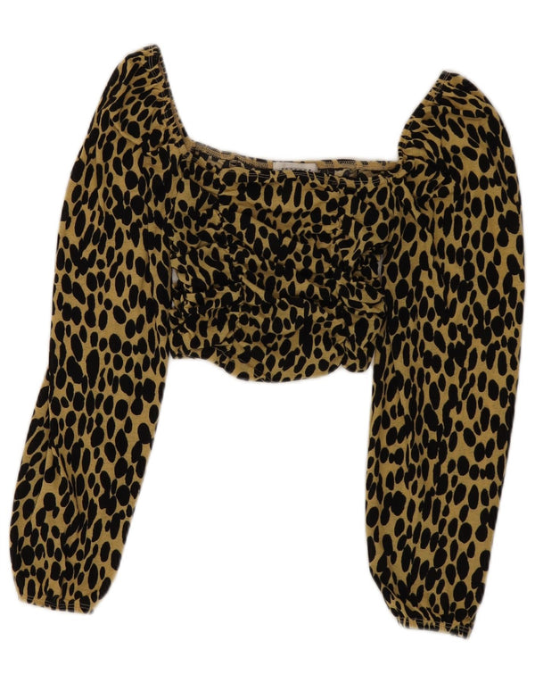 Topshop Womens Petite Langarm-Crop-Top UK 10 Small Khaki Animal Print