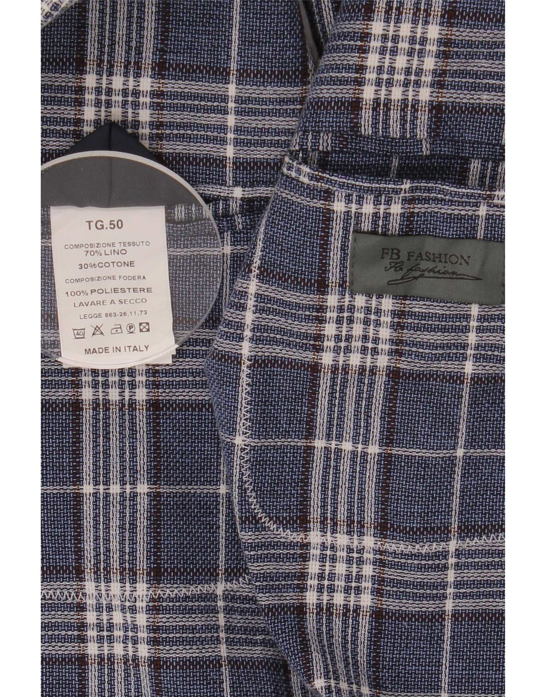 Vintage Herren-Blazer mit 2 Knöpfen, IT 50, großes, blau kariertes Leinen