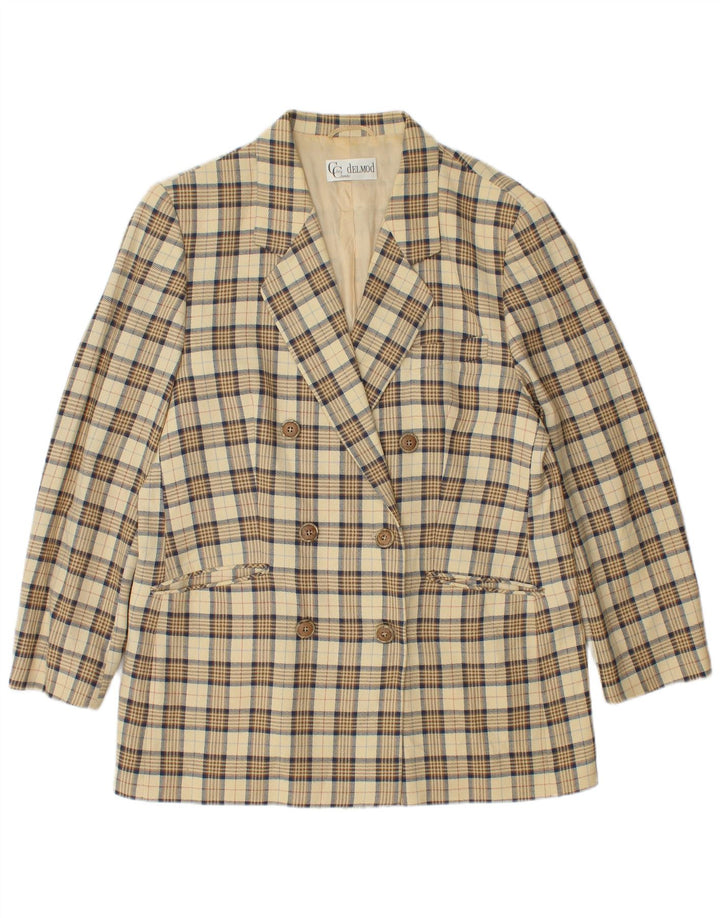 DELMOD Zweireihiger Blazer für Damen, UK 14, mittelbeige karierte Wolle