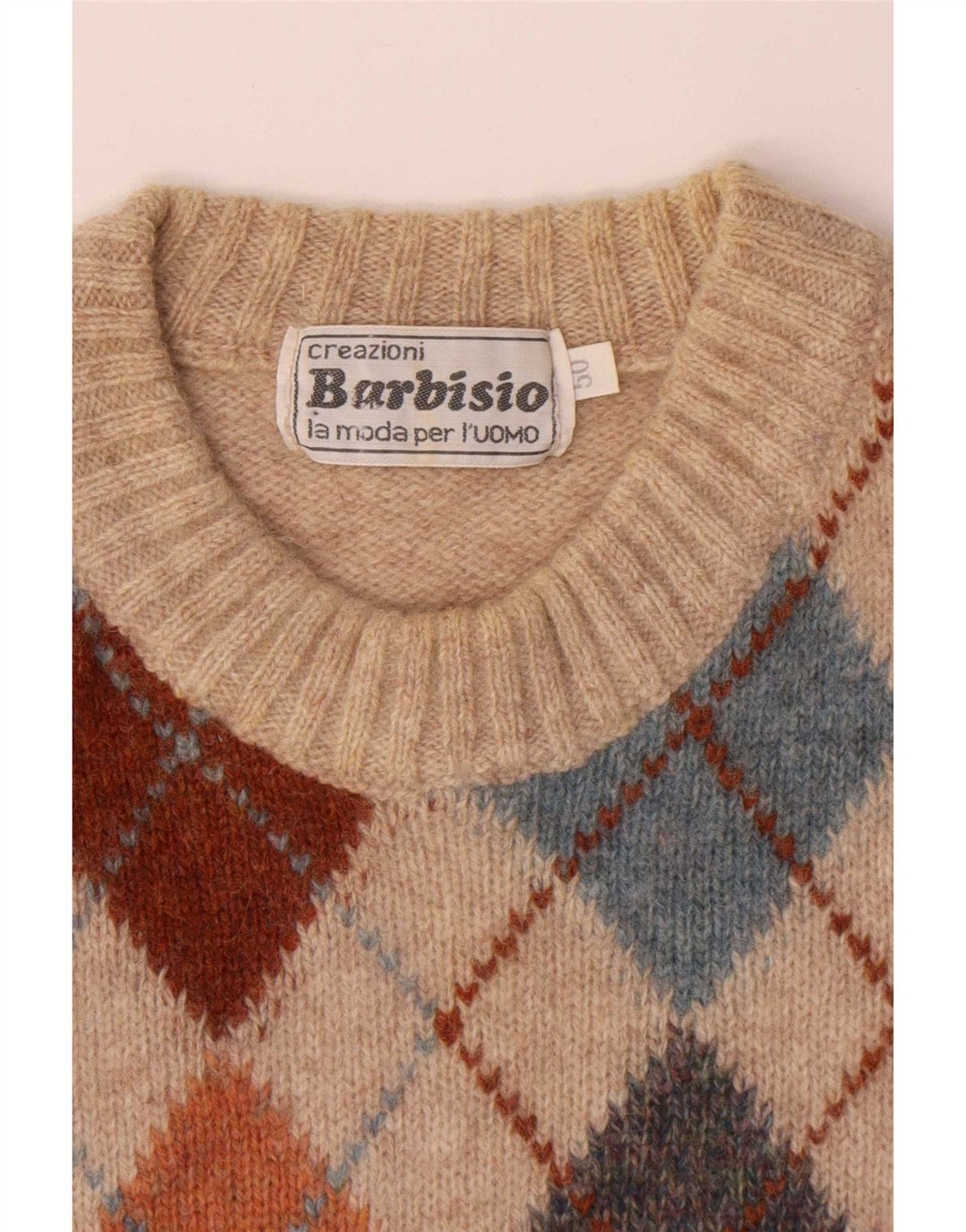 Barbisio Herren-Pullover mit Rundhalsausschnitt IT 50 Mittelbeige Argyle/Diamant