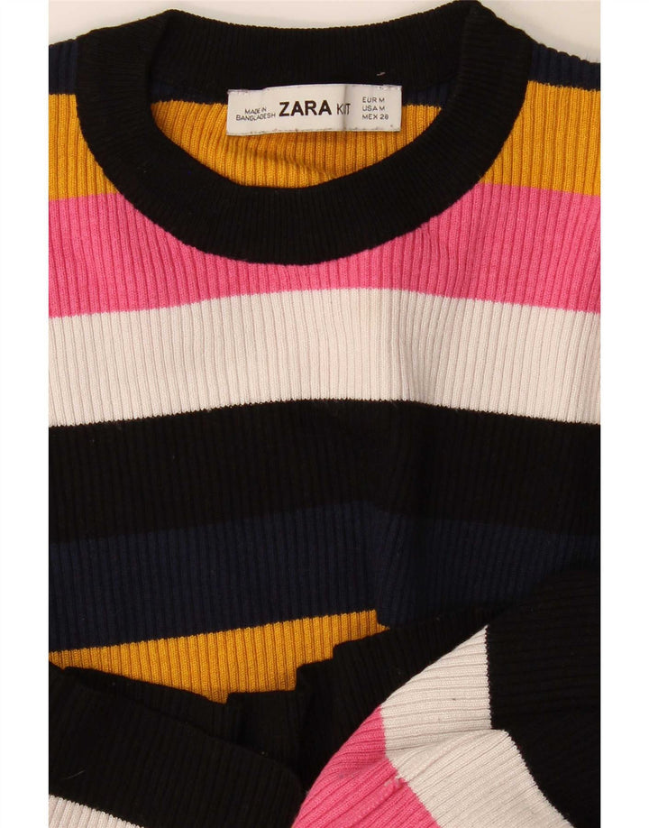 Zara Damen Crop Bluse Top UK 12 Medium Mehrfarbig gestreift