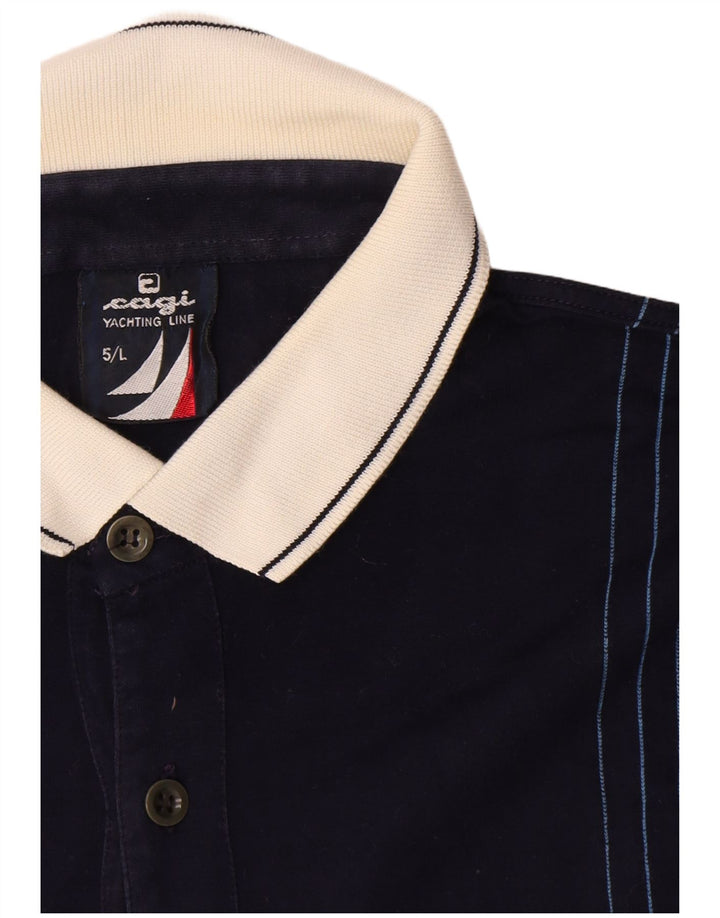 Cagi Herren-Poloshirt, groß, Marineblau gestreift