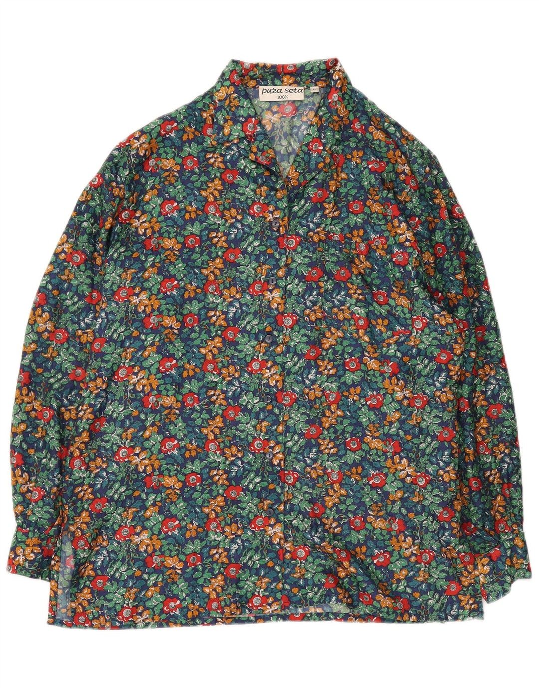 Vintage Damen Hemdbluse UK 16 Große bunte Blumenseide