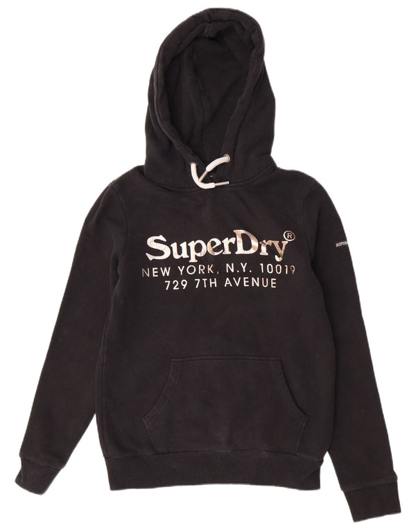 Superdry Damen-Pullover mit grafischem Kapuzenpullover, Gr. 8, Größe S, Schwarz, Baumwolle