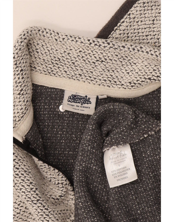 Weird Fish Herren-Sweatshirt mit Reißverschluss am Hals, klein, grau gefleckte Baumwolle