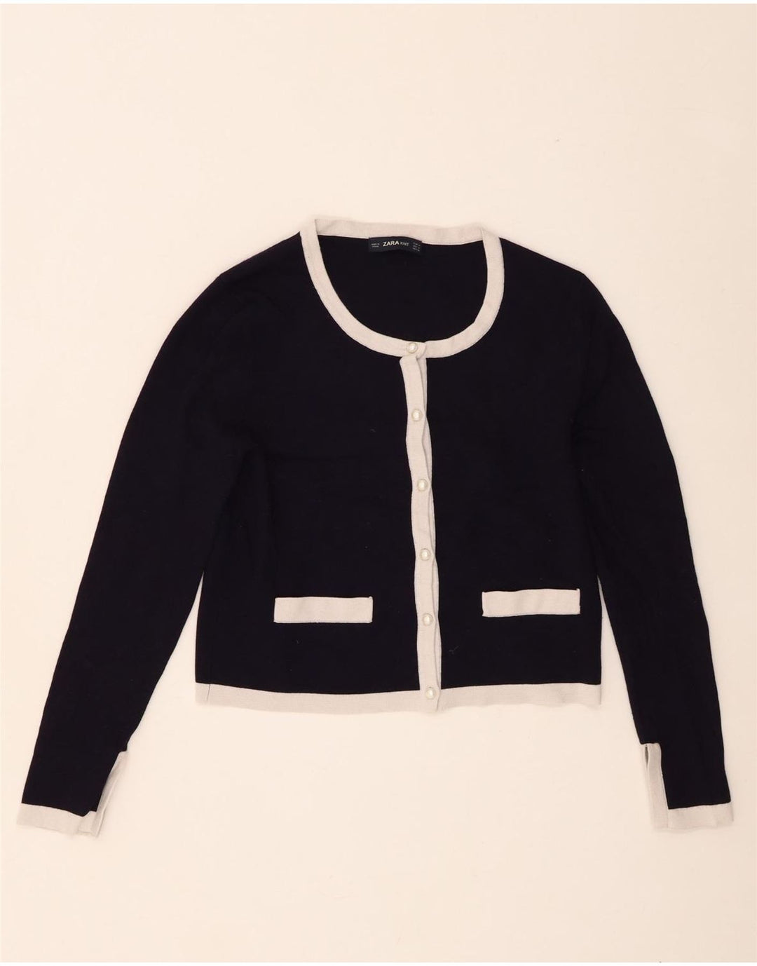 Zara Damen Crop Cardigan Pullover UK 12 Medium Marineblau Viskose